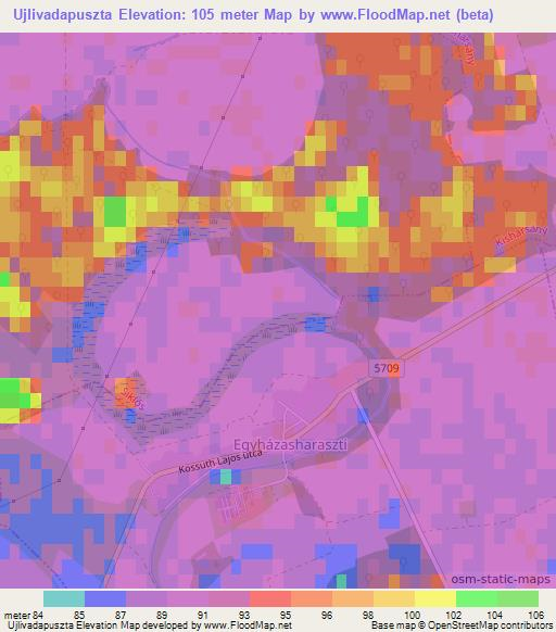 Ujlivadapuszta,Hungary Elevation Map