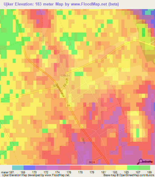 Ujker,Hungary Elevation Map