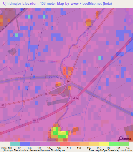 Ujhidmajor,Hungary Elevation Map