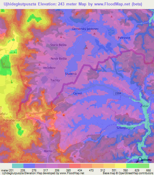 Ujhidegkutpuszta,Hungary Elevation Map