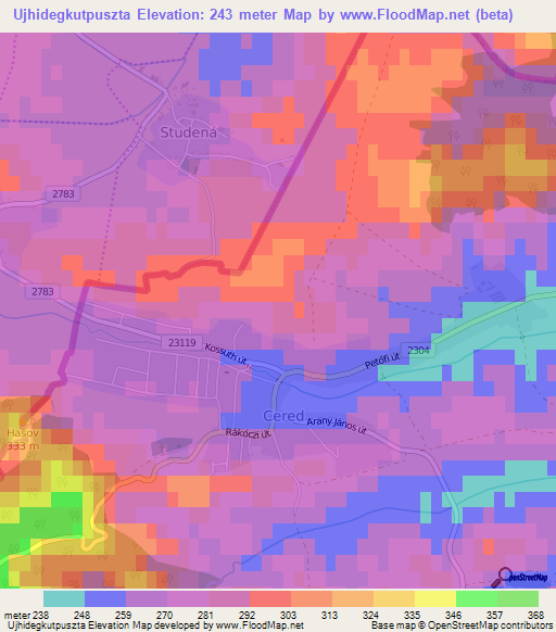 Ujhidegkutpuszta,Hungary Elevation Map