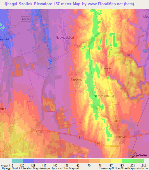 Ujhegyi Szollok,Hungary Elevation Map