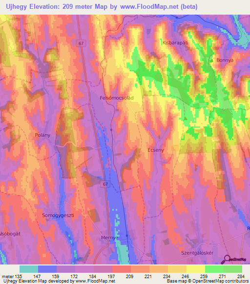 Ujhegy,Hungary Elevation Map