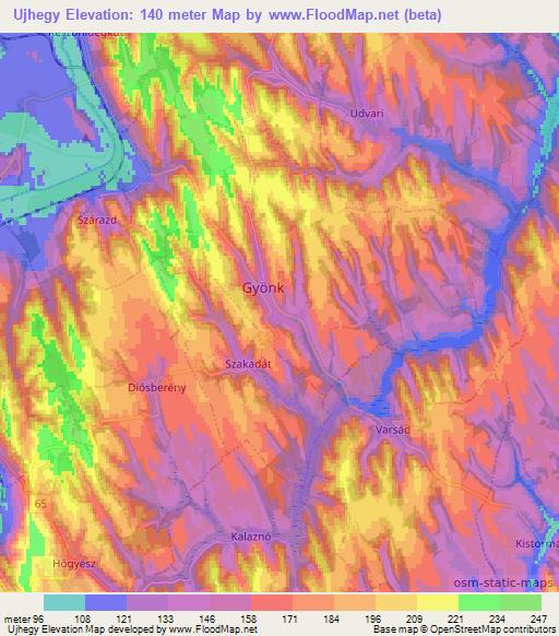Ujhegy,Hungary Elevation Map