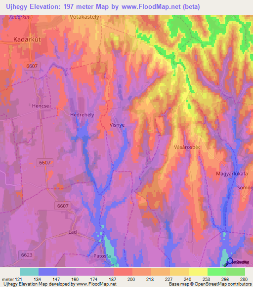 Ujhegy,Hungary Elevation Map