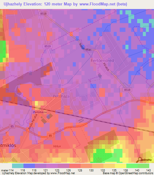 Ujhazhely,Hungary Elevation Map