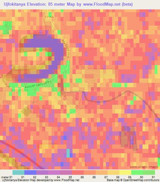 Ujfokitanya,Hungary Elevation Map