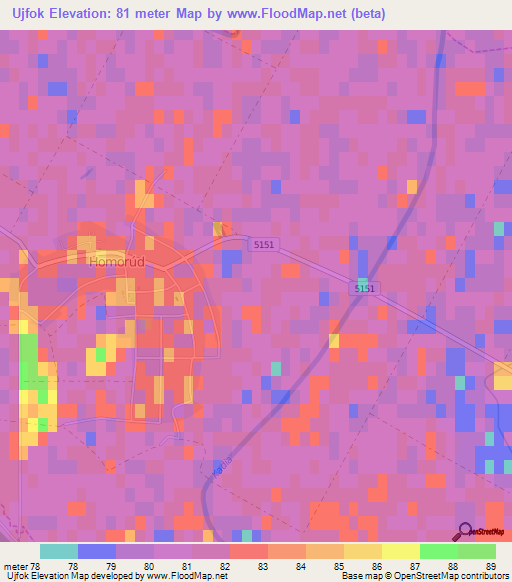 Ujfok,Hungary Elevation Map