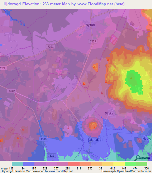 Ujdorogd,Hungary Elevation Map