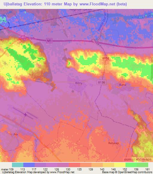 Ujballatag,Hungary Elevation Map