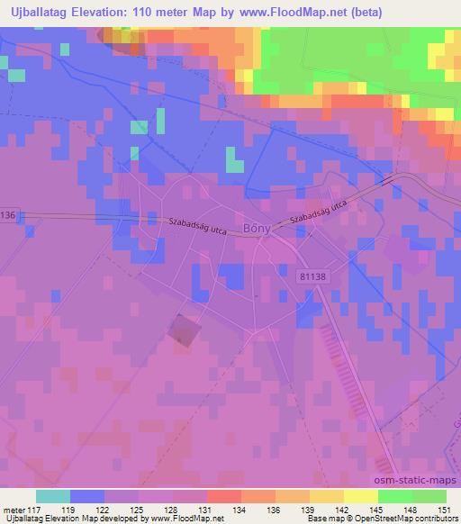 Ujballatag,Hungary Elevation Map