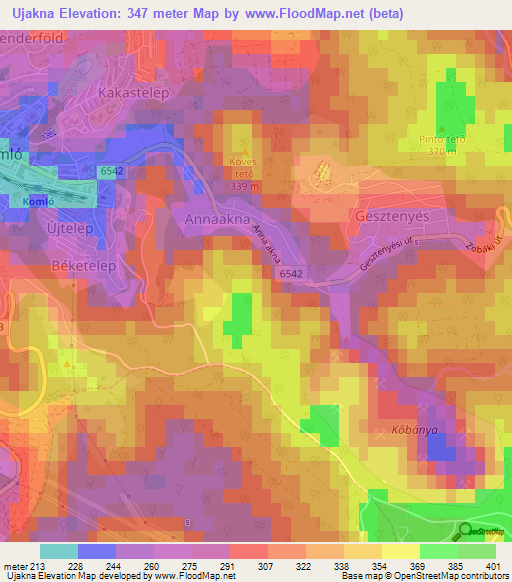 Ujakna,Hungary Elevation Map