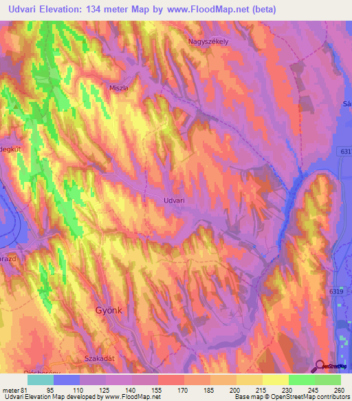 Udvari,Hungary Elevation Map