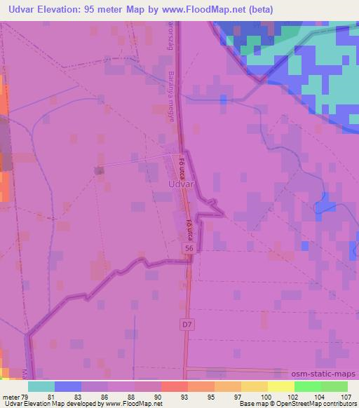 Udvar,Hungary Elevation Map