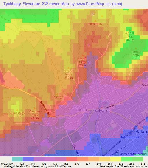Tyukhegy,Hungary Elevation Map