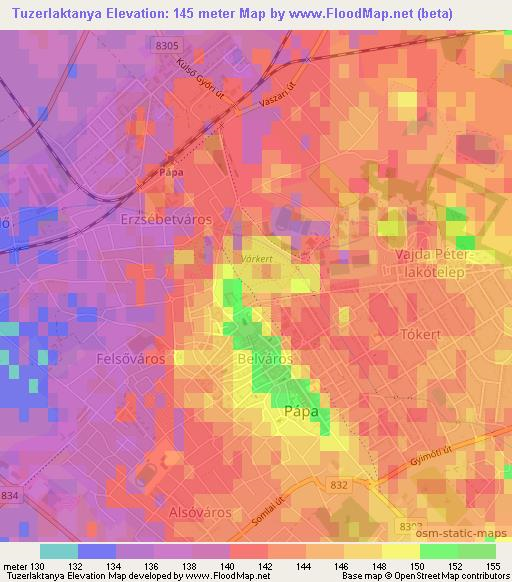 Tuzerlaktanya,Hungary Elevation Map
