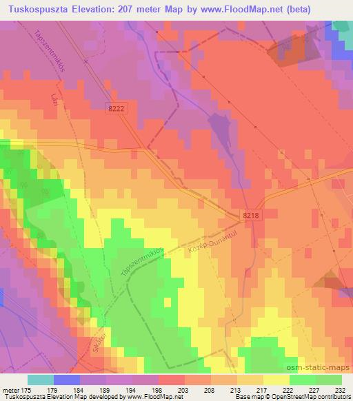 Tuskospuszta,Hungary Elevation Map