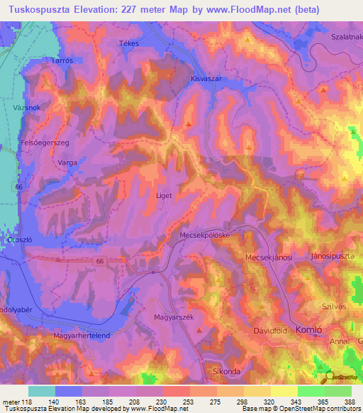 Tuskospuszta,Hungary Elevation Map