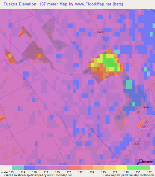 Tuskos,Hungary Elevation Map