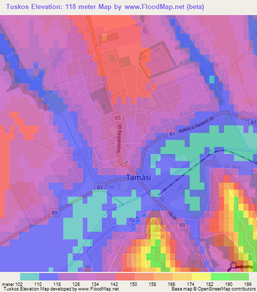 Tuskos,Hungary Elevation Map