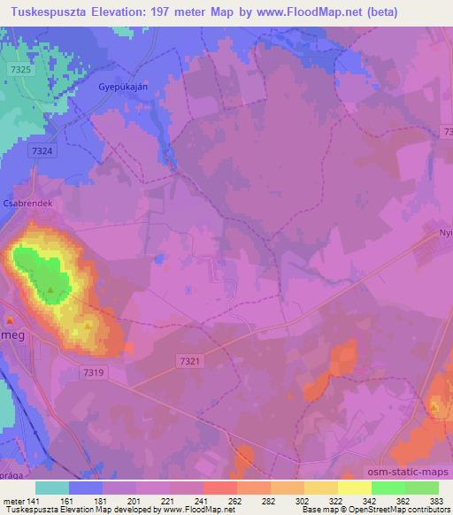 Tuskespuszta,Hungary Elevation Map