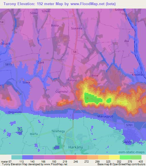 Turony,Hungary Elevation Map