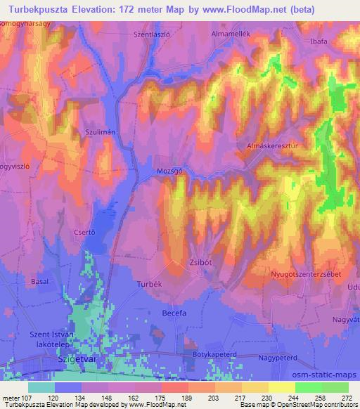 Turbekpuszta,Hungary Elevation Map