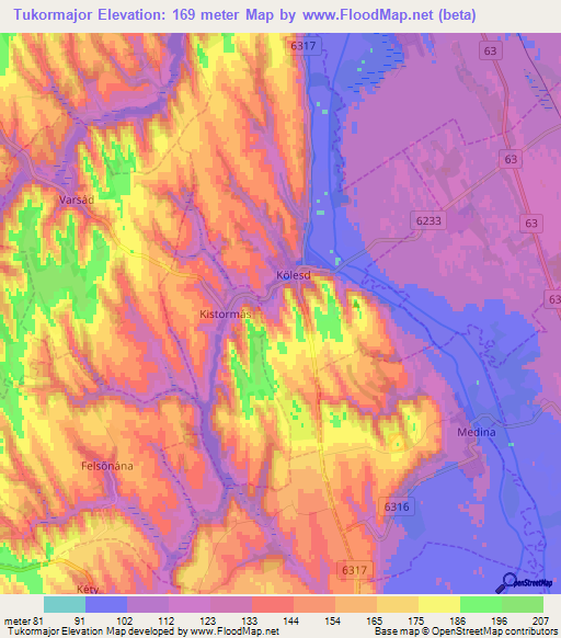Tukormajor,Hungary Elevation Map