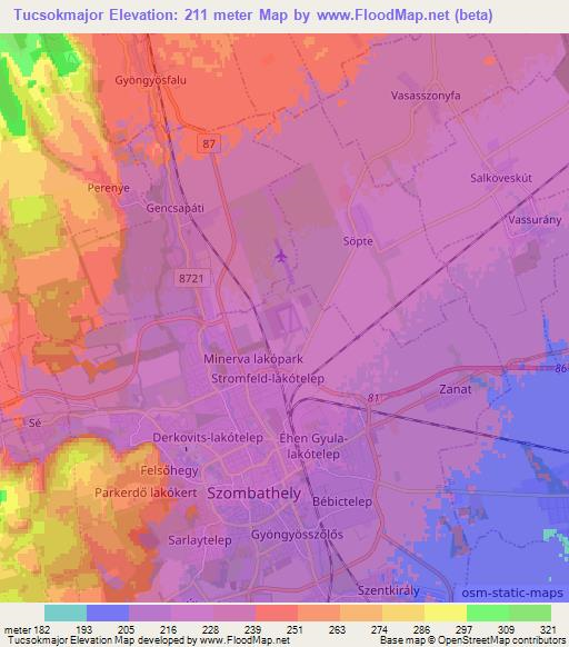 Tucsokmajor,Hungary Elevation Map