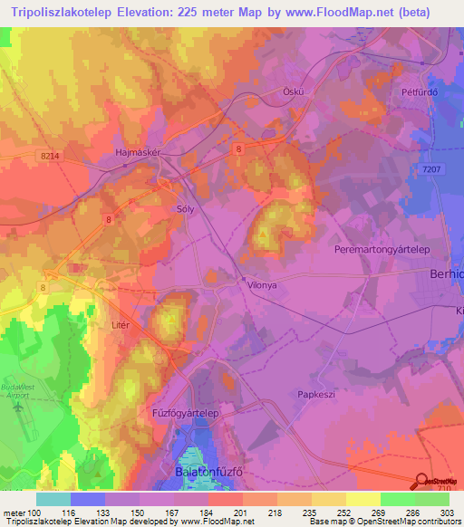 Tripoliszlakotelep,Hungary Elevation Map