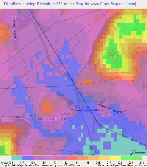 Tripoliszlakotelep,Hungary Elevation Map