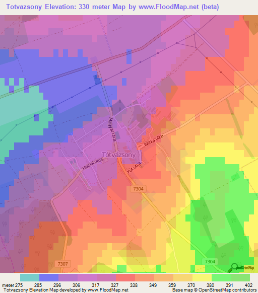 Totvazsony,Hungary Elevation Map