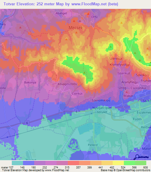 Totvar,Hungary Elevation Map