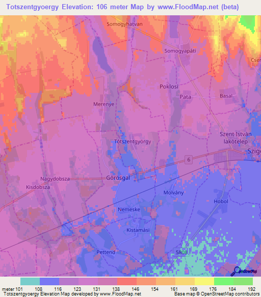 Totszentgyoergy,Hungary Elevation Map