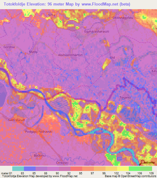 Totokfoldje,Hungary Elevation Map