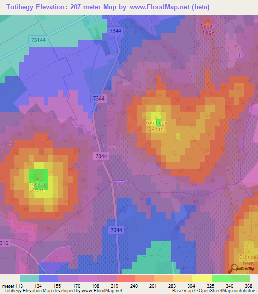Totihegy,Hungary Elevation Map