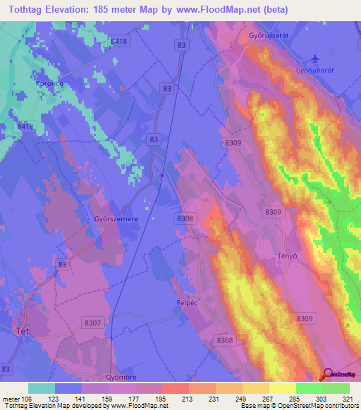 Tothtag,Hungary Elevation Map