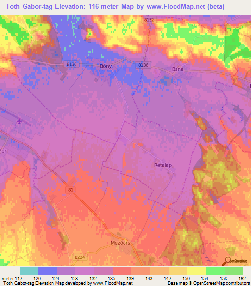 Toth Gabor-tag,Hungary Elevation Map