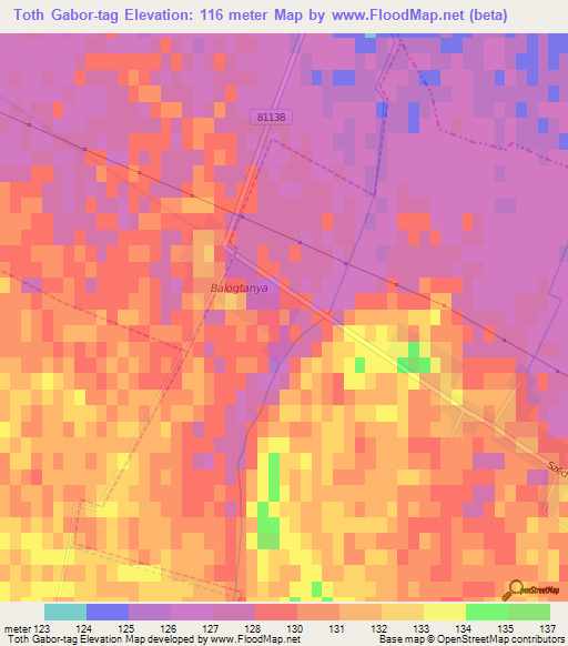 Toth Gabor-tag,Hungary Elevation Map