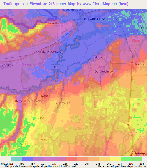 Totfalupuszta,Hungary Elevation Map