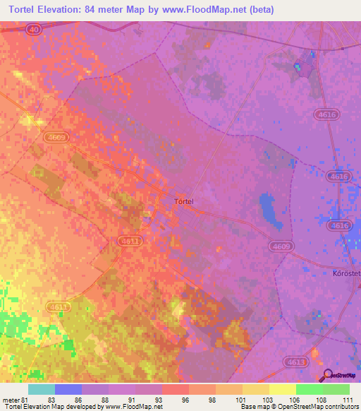 Tortel,Hungary Elevation Map