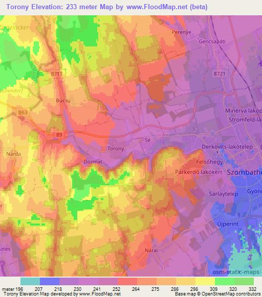 Torony,Hungary Elevation Map