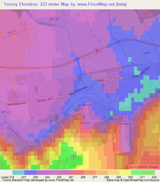 Torony,Hungary Elevation Map