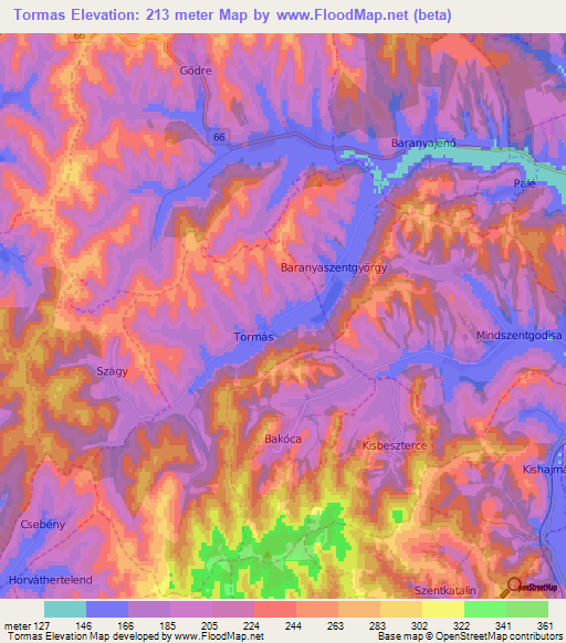 Tormas,Hungary Elevation Map