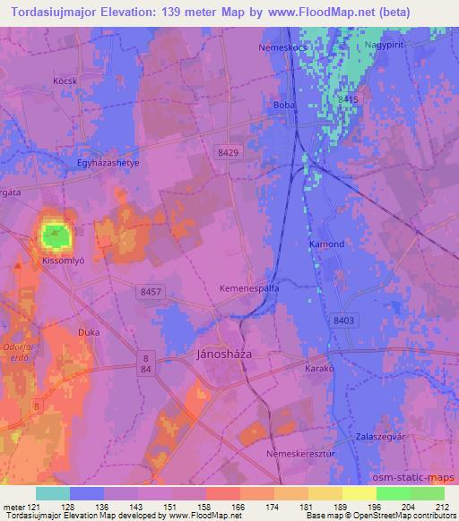 Tordasiujmajor,Hungary Elevation Map