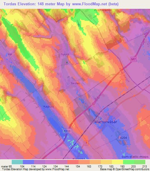 Tordas,Hungary Elevation Map