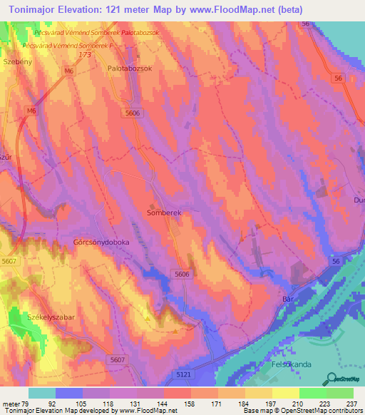 Tonimajor,Hungary Elevation Map