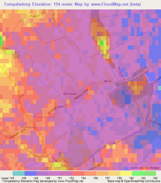 Tompaladony,Hungary Elevation Map