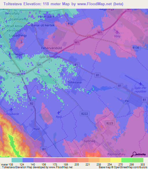 Toltestava,Hungary Elevation Map