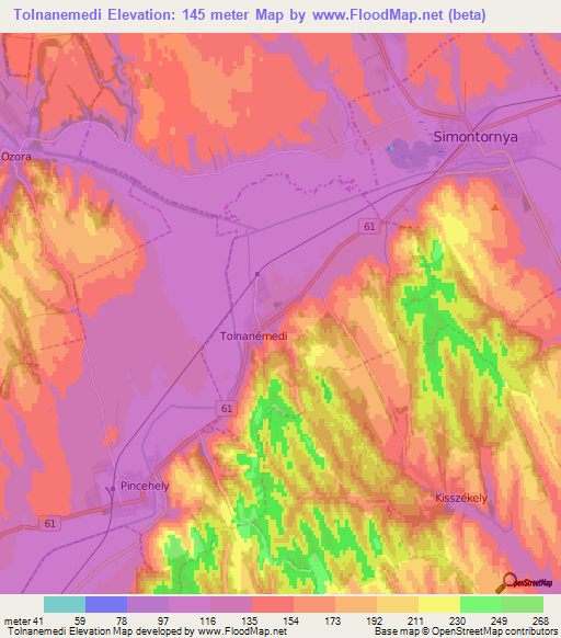Tolnanemedi,Hungary Elevation Map